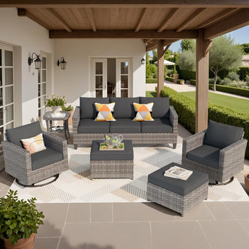 Patio Furniture Set 6-Piece with Swivel Rocking Chairs and Table
