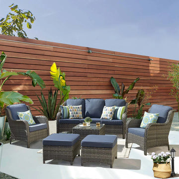 Patio Furniture Set 6-Piece with Table Kenard Curved Handrest