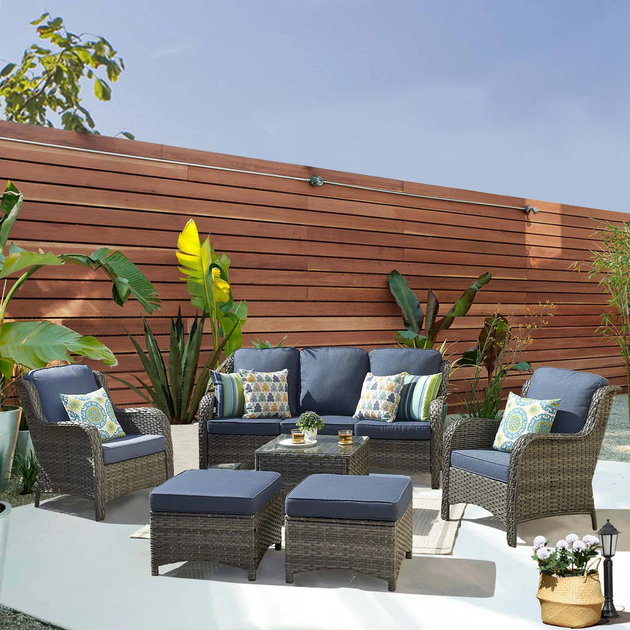 Patio Furniture Set 6-Piece with Table Kenard Curved Handrest