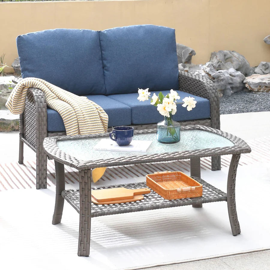 Patio Furniture Set New August 4 Piece High Back All Weather PE Wicker