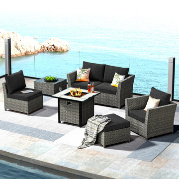Patio Furniture Set New Rimaru 7-Piece Set include 30'' Square Fire Pit Table Partially Assembled