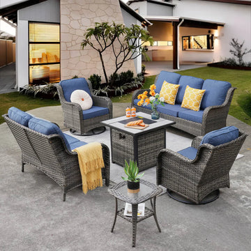 Patio Kenard 6-Piece Conversation Set with 30'' Propane Fire Pit Table and Rocking Chairs