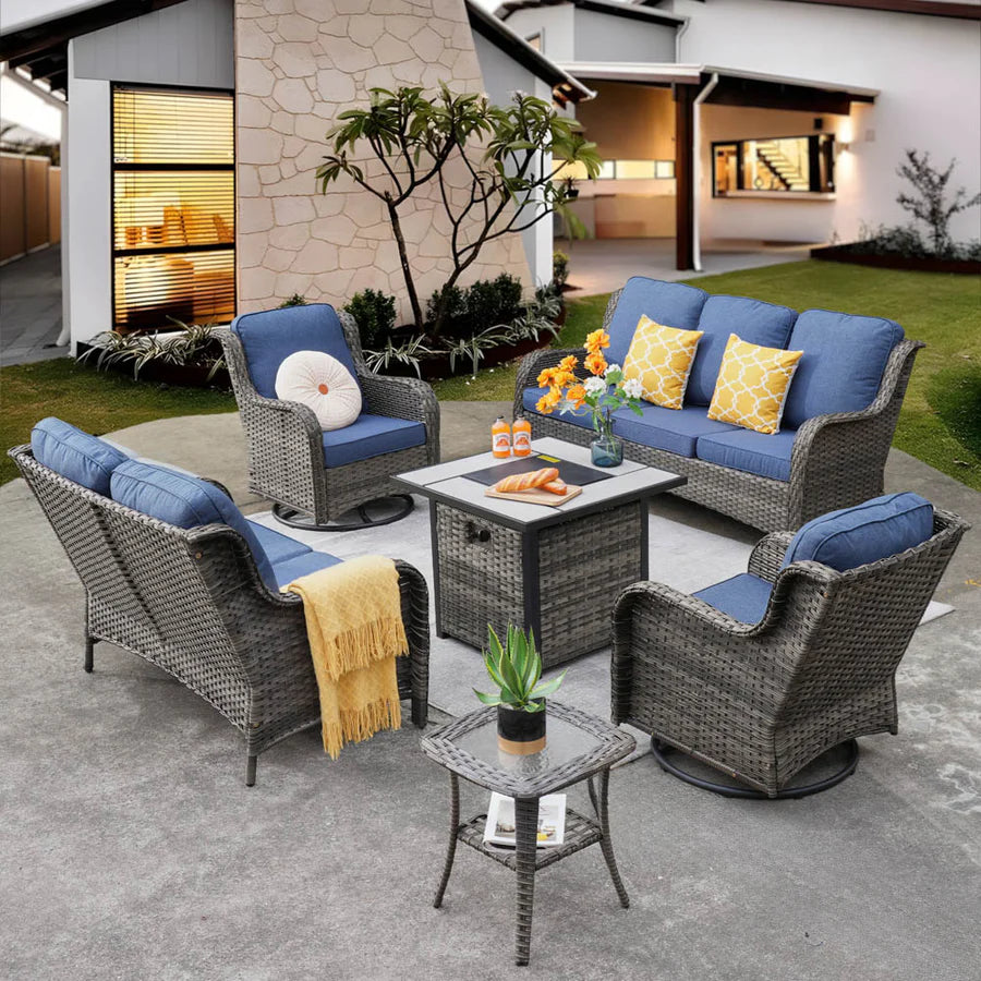 Patio Kenard 6-Piece Conversation Set with 30'' Propane Fire Pit Table and Rocking Chairs