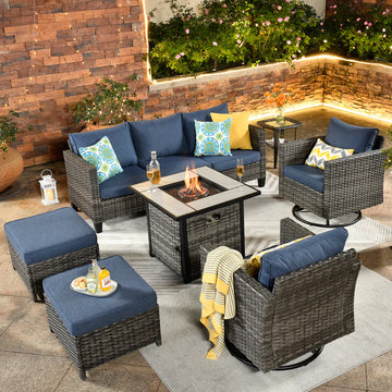 Patio Vultros 7-Piece Set with 2 Rocking chairs and 30'' Propane Fire Pit Table