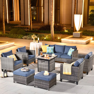 Patio Vultros 8-Piece Conversation Set with 30'' Propane Fire Pit Table