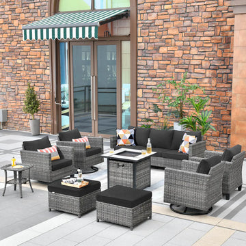 Patio Vultros 9-Piece Set with 2 Swivel Chairs and 30'' Propane Fire Pit Table