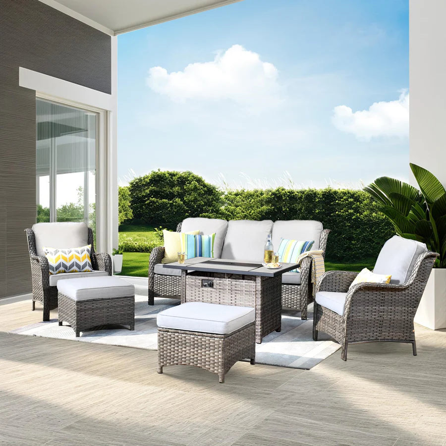 Patio 6-Piece Conversation Set with 42'' Rectangle Propane Fire Pit Table Kenard