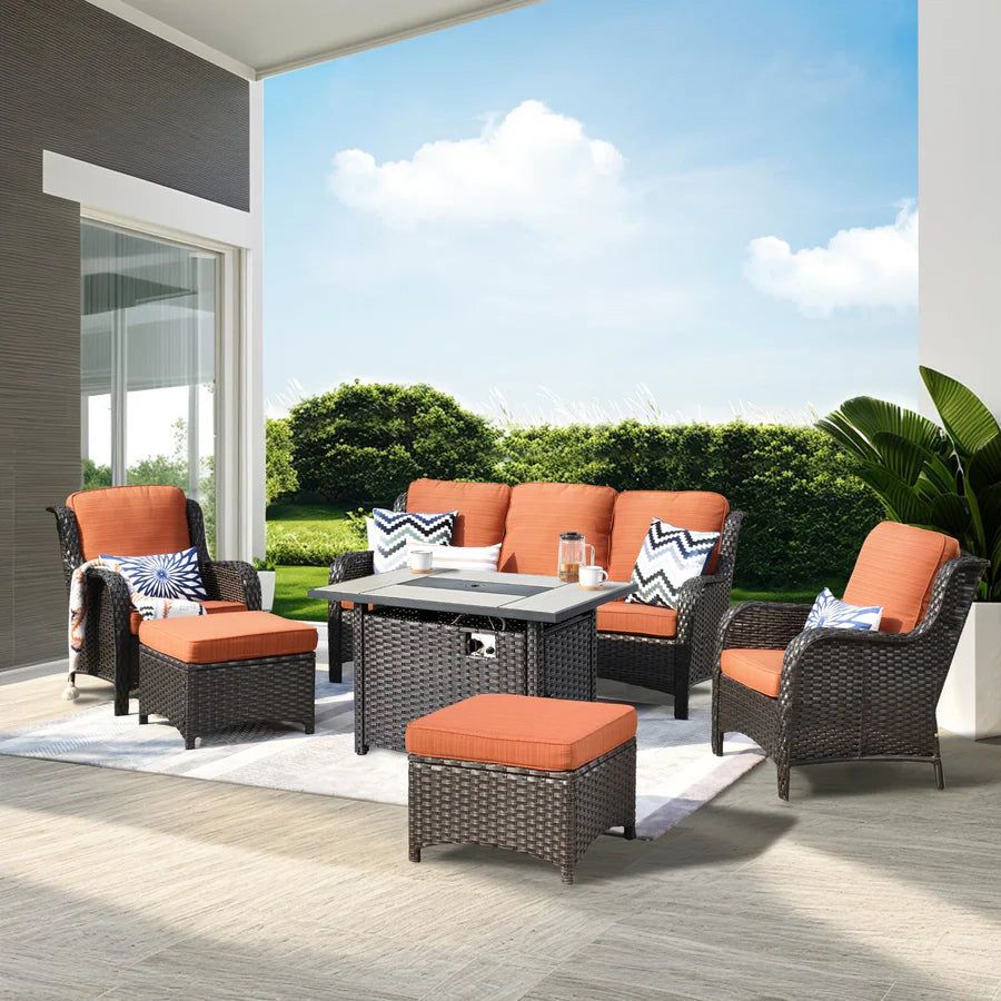 Patio 6-Piece Conversation Set with 42'' Rectangle Propane Fire Pit Table Kenard