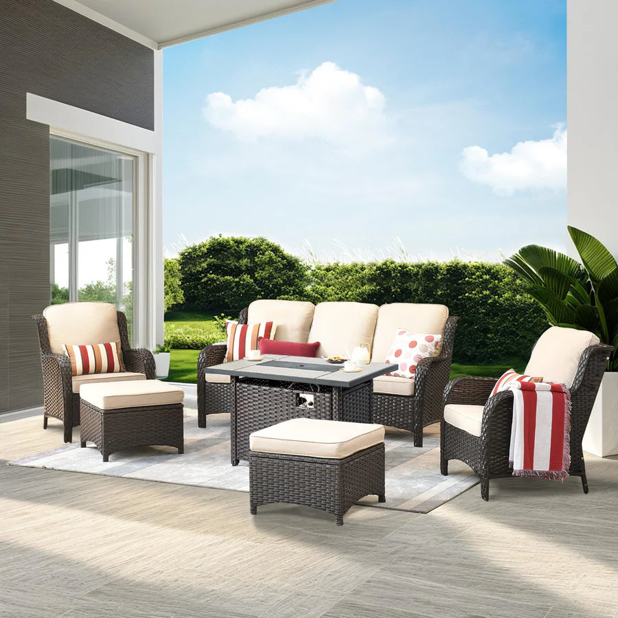 Patio 6-Piece Conversation Set with 42'' Rectangle Propane Fire Pit Table Kenard