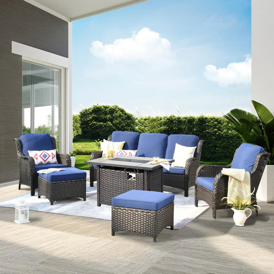 Patio 6-Piece Conversation Set with 42'' Rectangle Propane Fire Pit Table Kenard