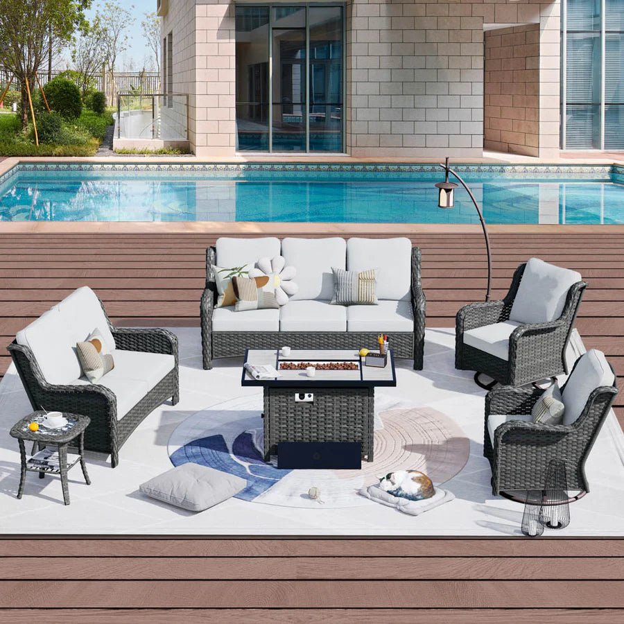 Patio Kenard 6-Piece Conversation Set with 42'' Rectangle Propane Fire Pit Table and Rocking Chairs