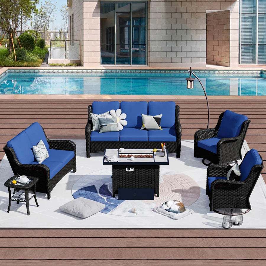 Patio Kenard 6-Piece Conversation Set with 42'' Rectangle Propane Fire Pit Table and Rocking Chairs