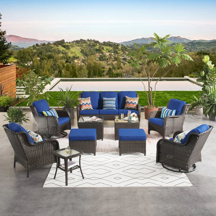 Patio Conversation Set 10-Piece with Rocking Chairs and Table Kenard