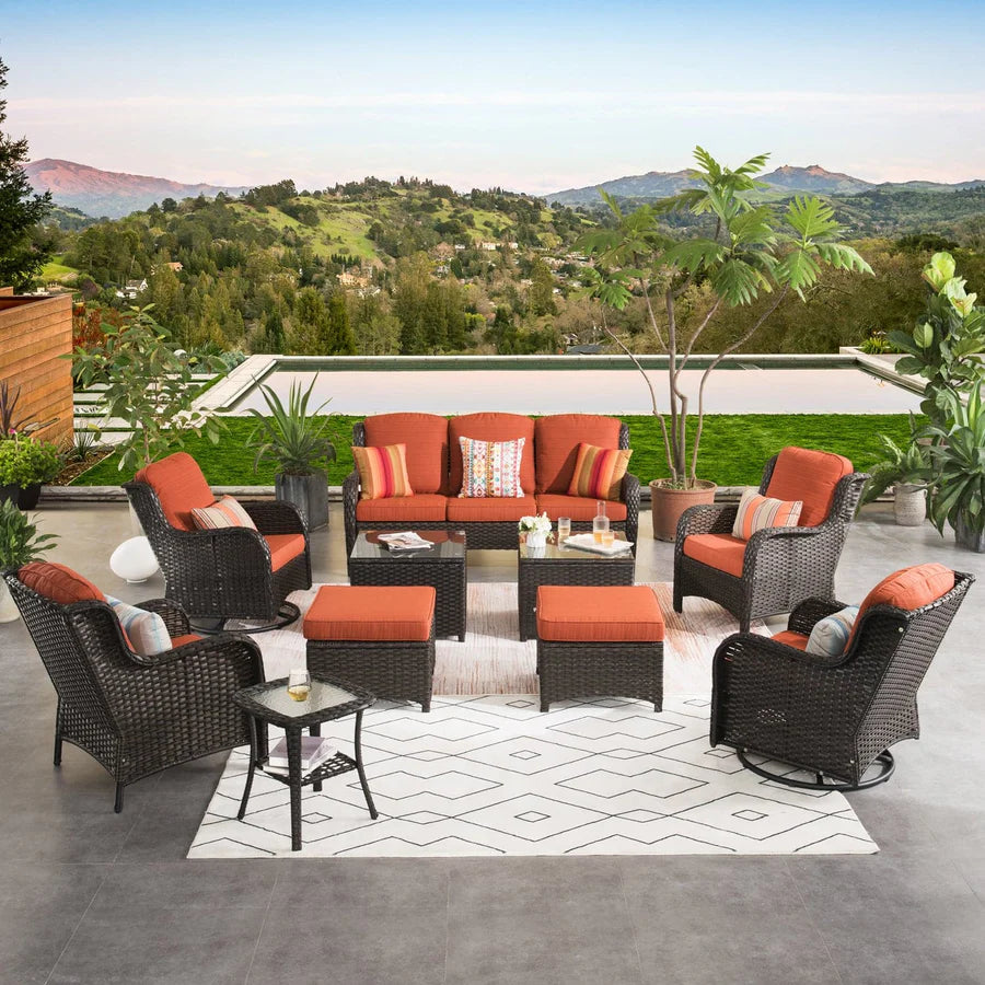 Patio Conversation Set 10-Piece with Rocking Chairs and Table Kenard