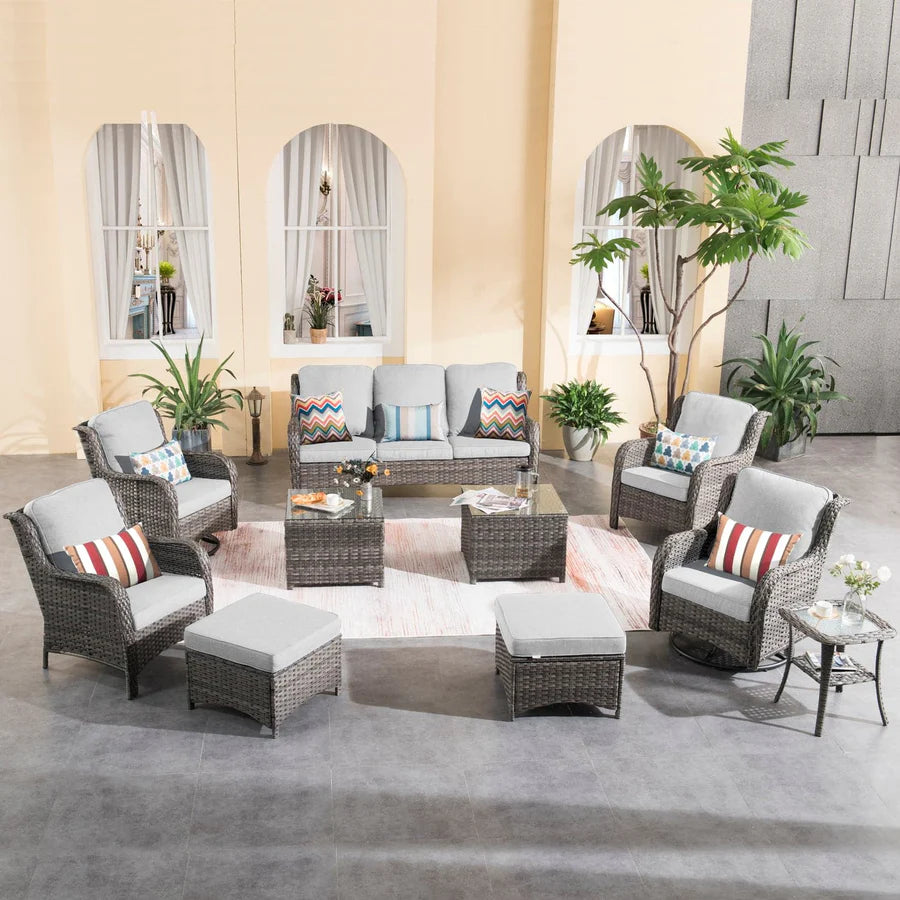 Patio Conversation Set 10-Piece with Rocking Chairs and Table Kenard