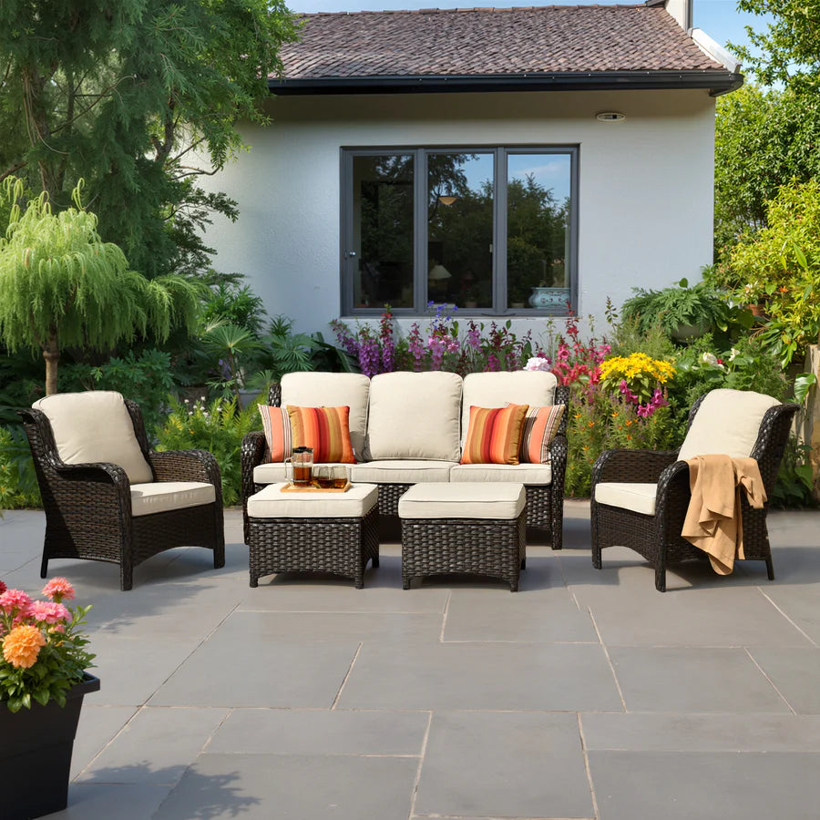 Patio Conversation Set 5-Piece with Cushions Kenard Curved Handrest
