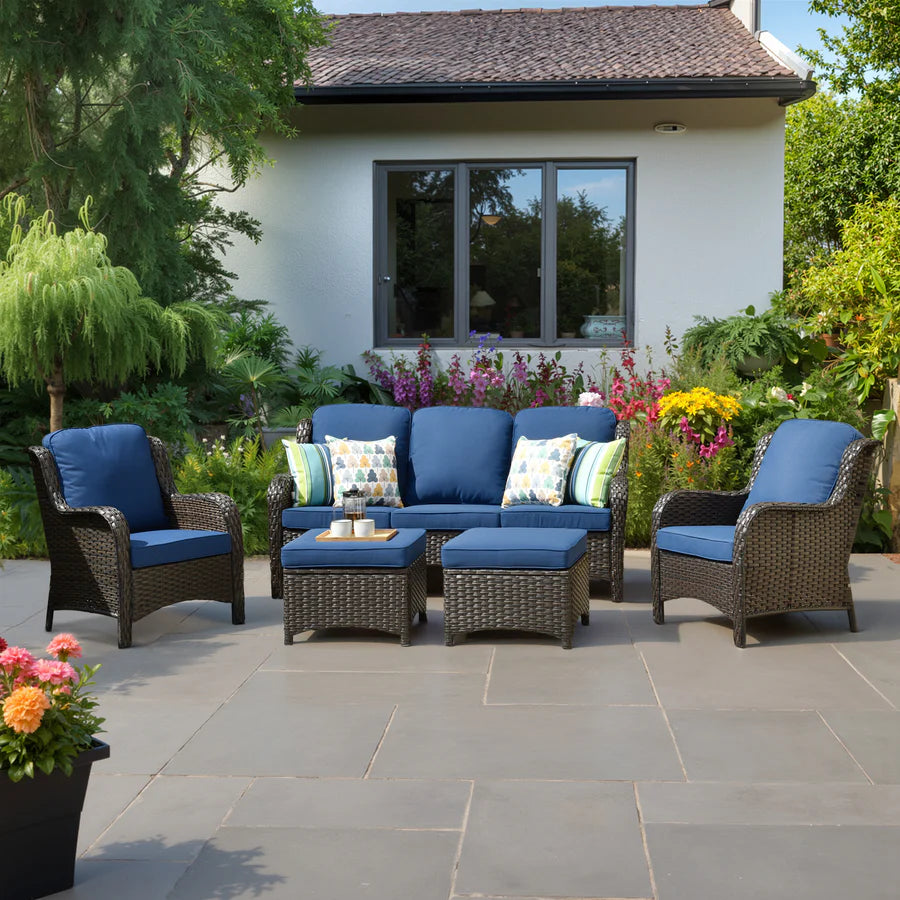 Patio Conversation Set 5-Piece with Cushions Kenard Curved Handrest
