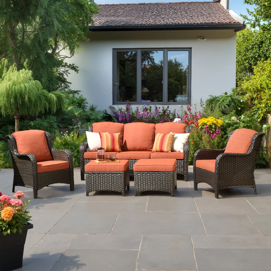 Patio Conversation Set 5-Piece with Cushions Kenard Curved Handrest