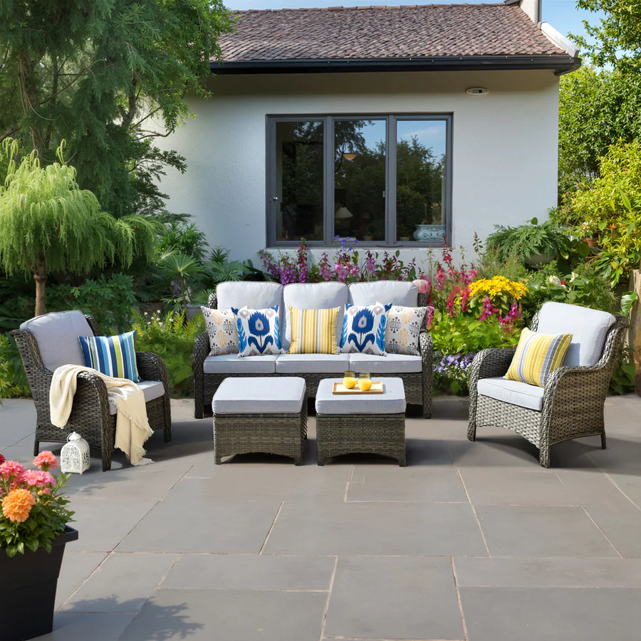 Patio Conversation Set 5-Piece with Cushions Kenard Curved Handrest
