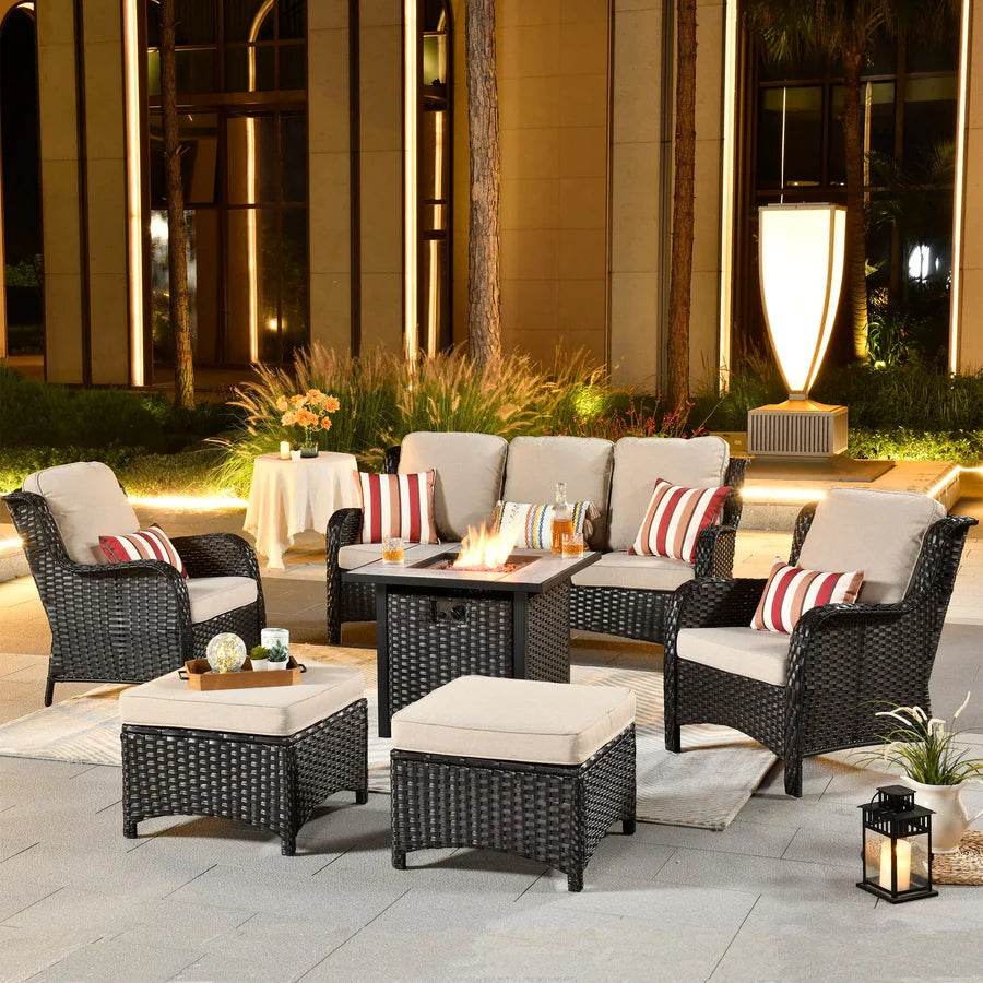 Patio Conversation Set 6-Piece with 30' Fire Pit Table and Kenard Set