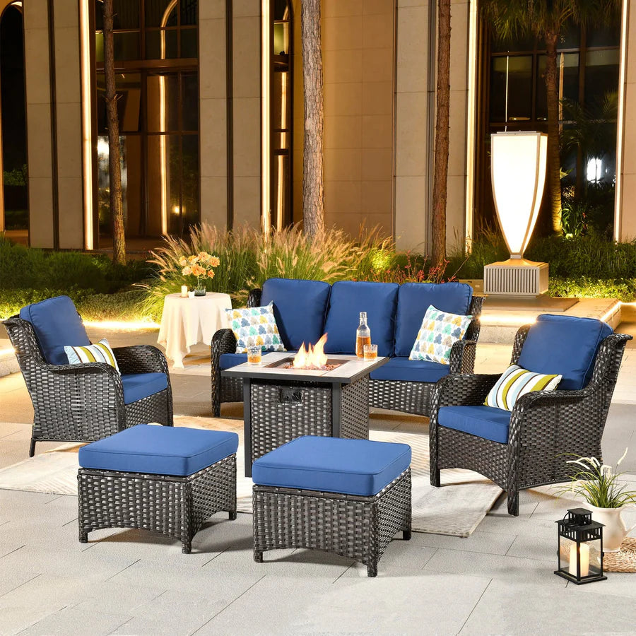 Patio Conversation Set 6-Piece with 30' Fire Pit Table and Kenard Set
