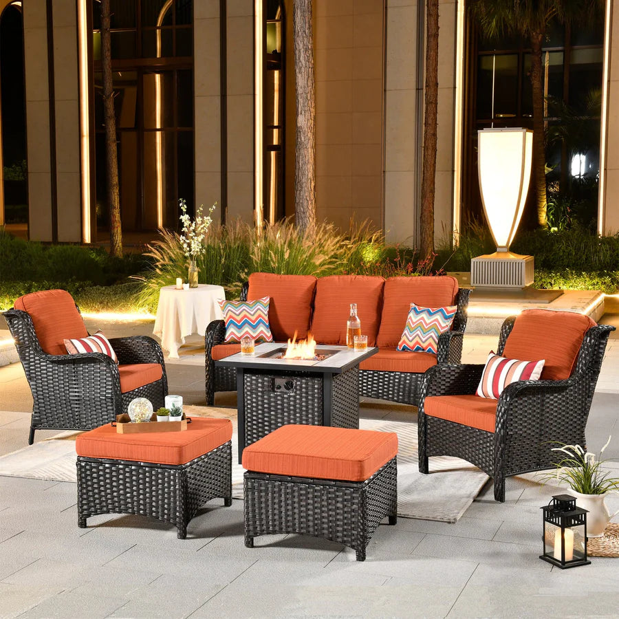 Patio Conversation Set 6-Piece with 30' Fire Pit Table and Kenard Set