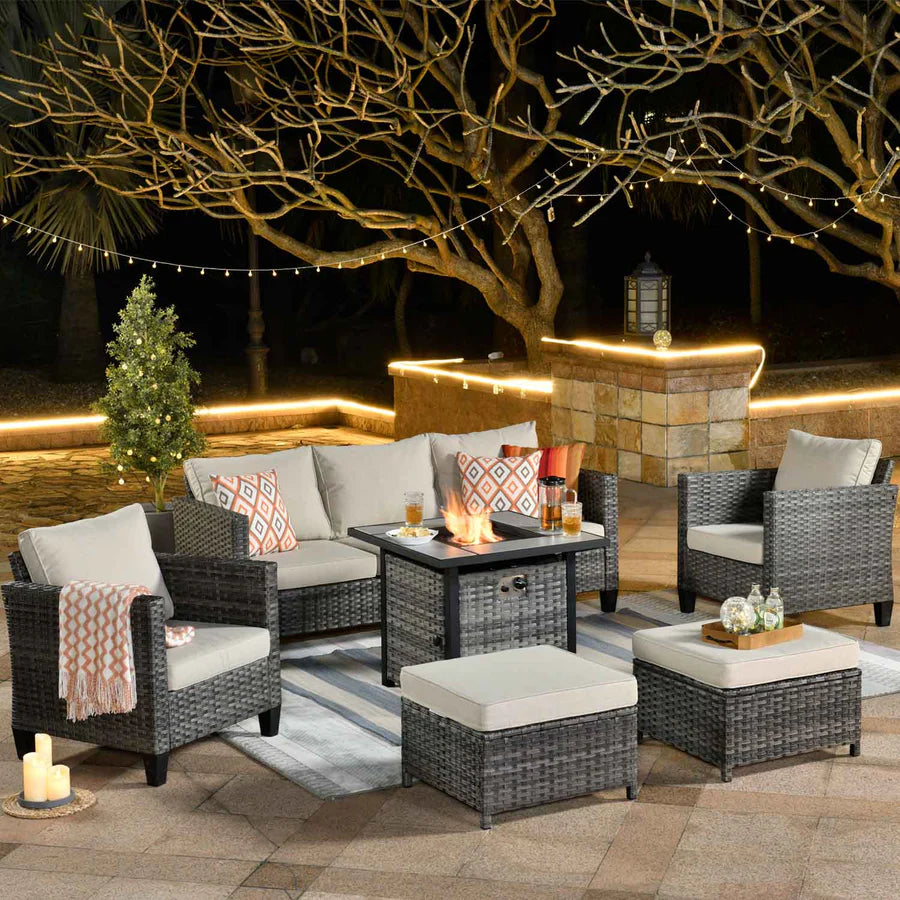 Patio Conversation Set 6-Piece with 30'' Fire Pit Table and Vultros Set
