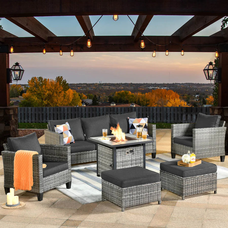 Patio Conversation Set 6-Piece with 30'' Fire Pit Table and Vultros Set