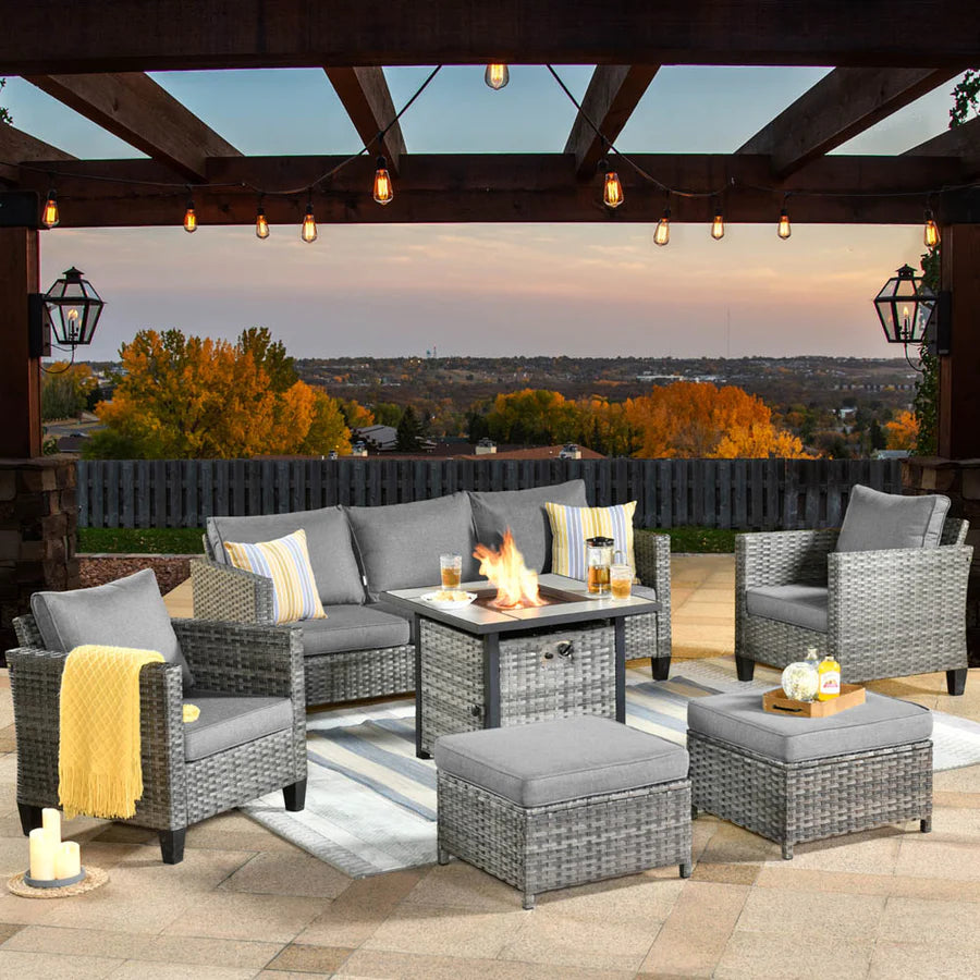 Patio Conversation Set 6-Piece with 30'' Fire Pit Table and Vultros Set