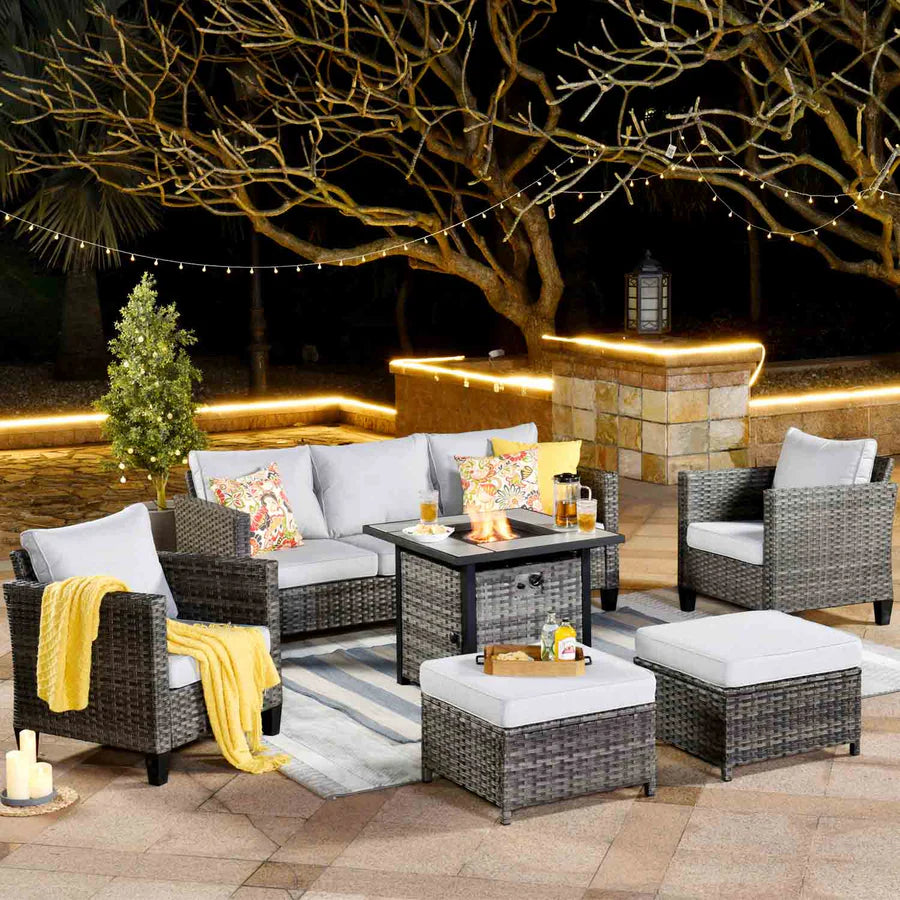 Patio Conversation Set 6-Piece with 30'' Fire Pit Table and Vultros Set