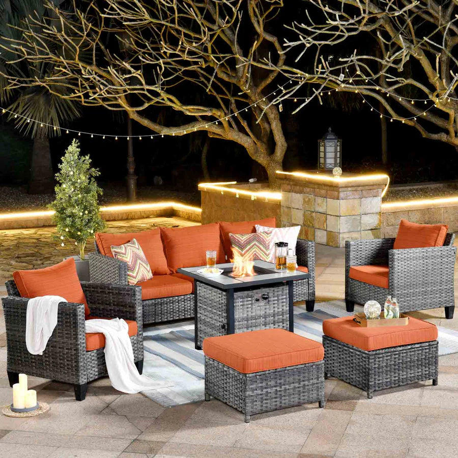 Patio Conversation Set 6-Piece with 30'' Fire Pit Table and Vultros Set