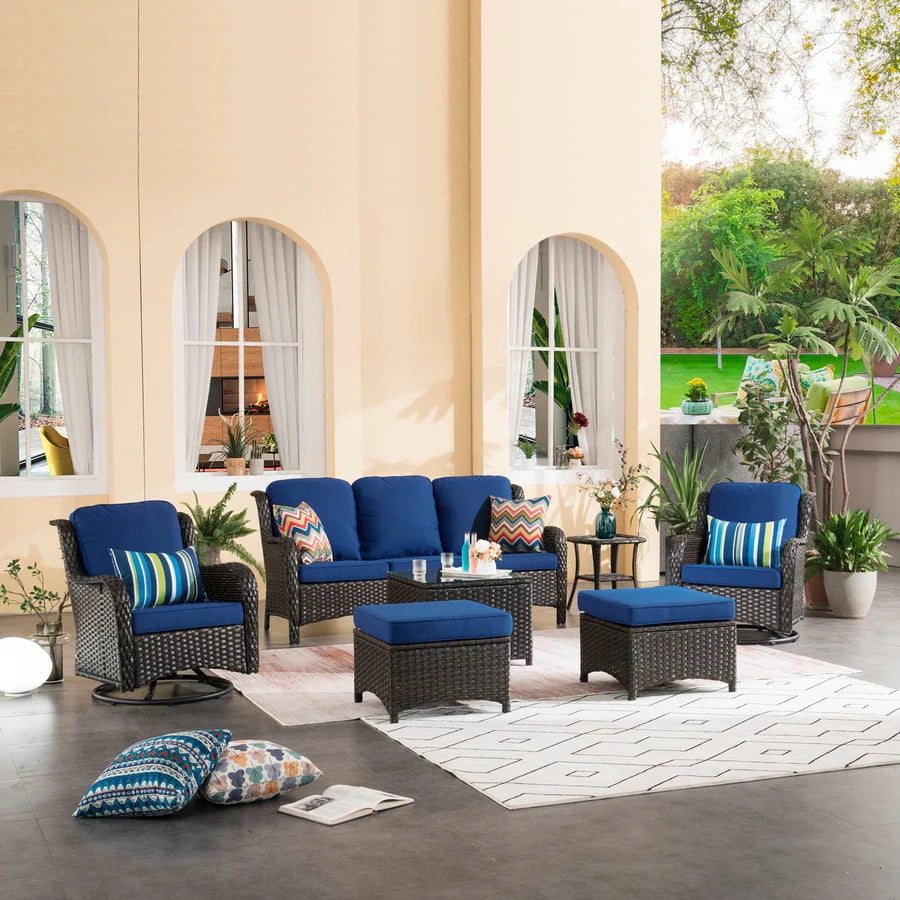 Patio Conversation Set 7-Piece with Swivel Chairs and Table Kenard