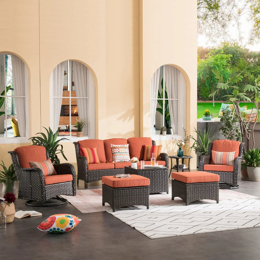 Patio Conversation Set 7-Piece with Swivel Chairs and Table Kenard