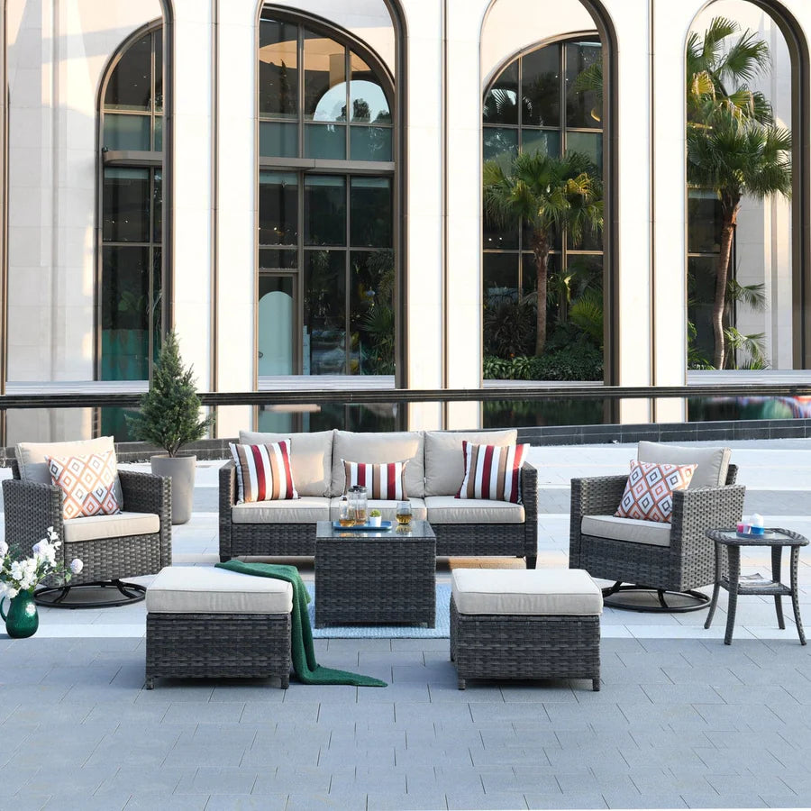 Patio Conversation Set 7-Piece with Swivel Rocking Chairs and Table