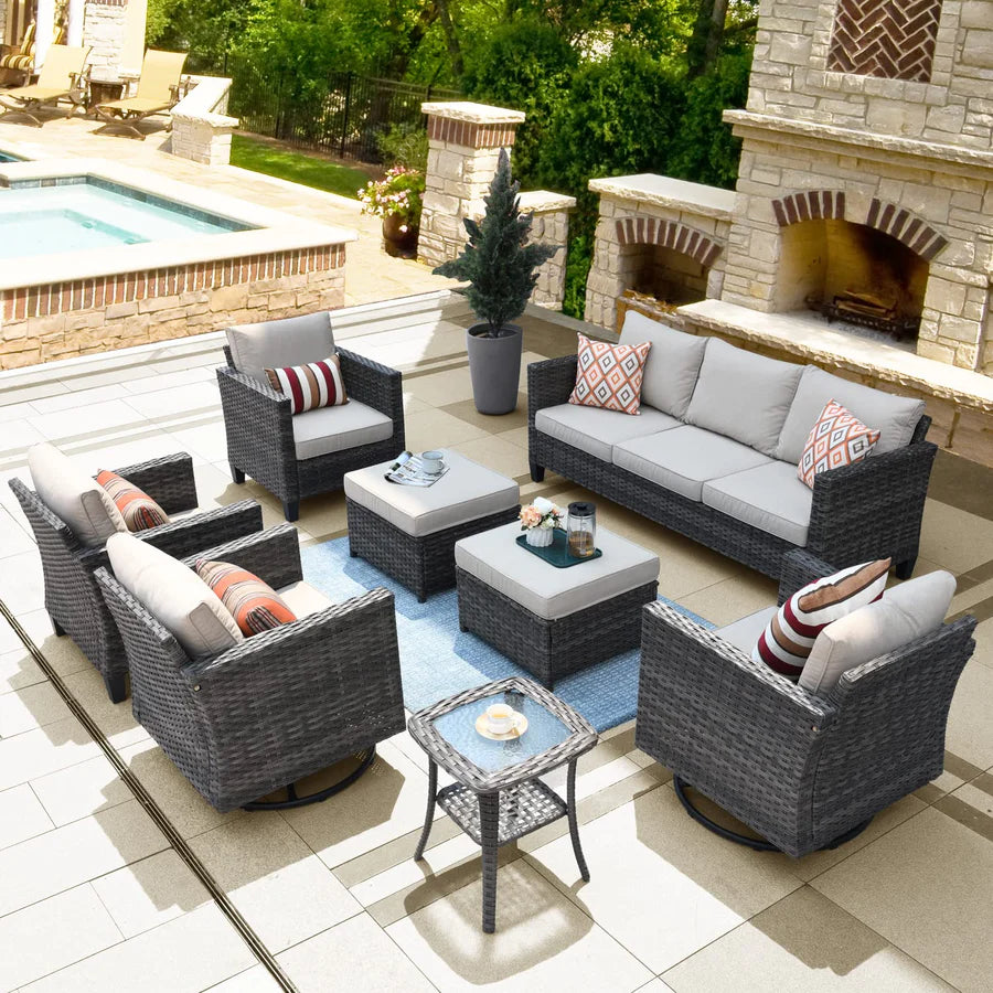 Patio Conversation Set 8-Piece with Swivel Rocking Chairs and Table