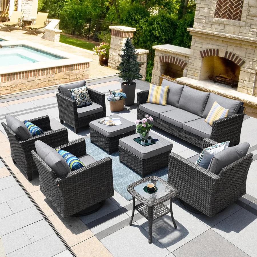 Patio Conversation Set 8-Piece with Swivel Rocking Chairs and Table