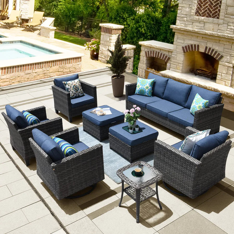 Patio Conversation Set 8-Piece with Swivel Rocking Chairs and Table