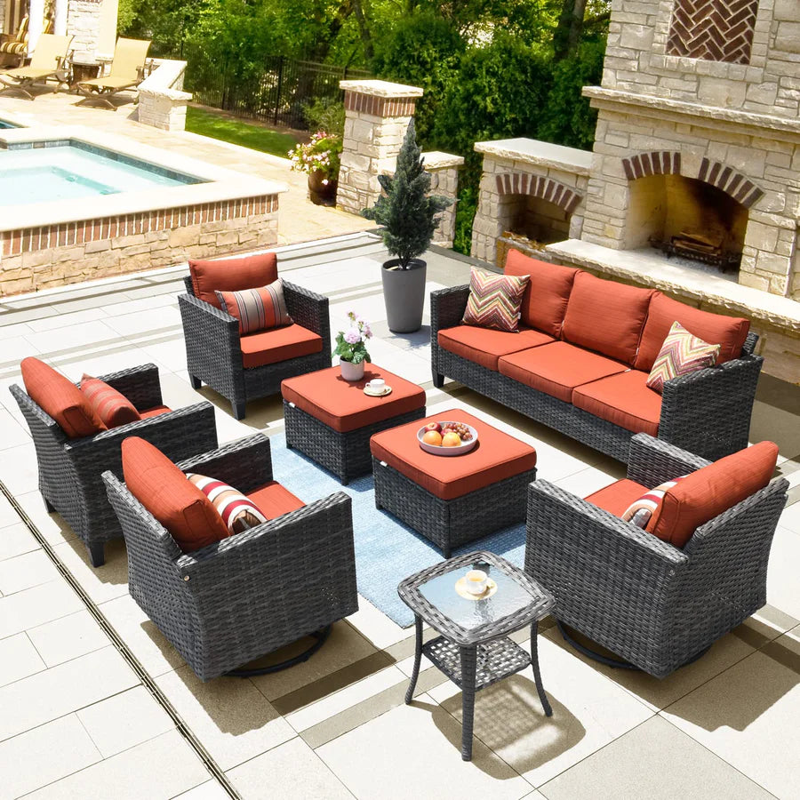 Patio Conversation Set 8-Piece with Swivel Rocking Chairs and Table