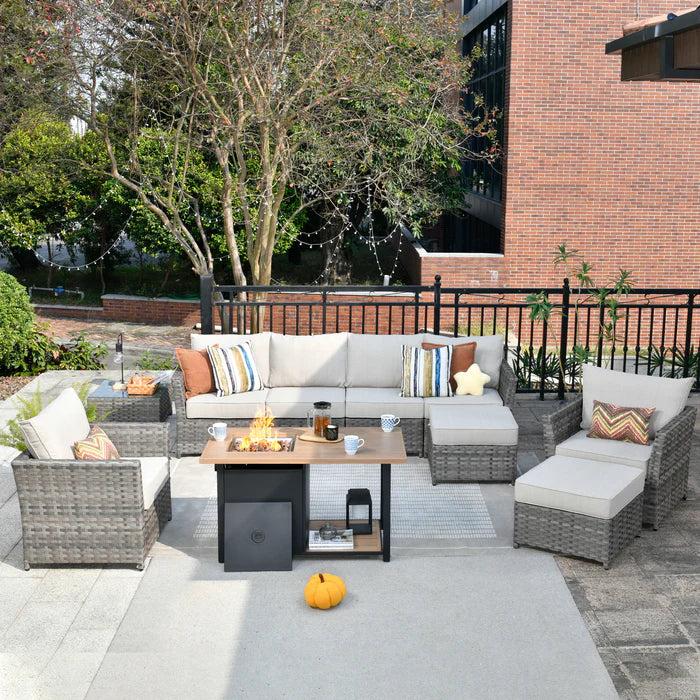 Patio Furniture Set 10-Piece include 42"Rectangle Fire Pit Table, Partially Assembled,BRS Series