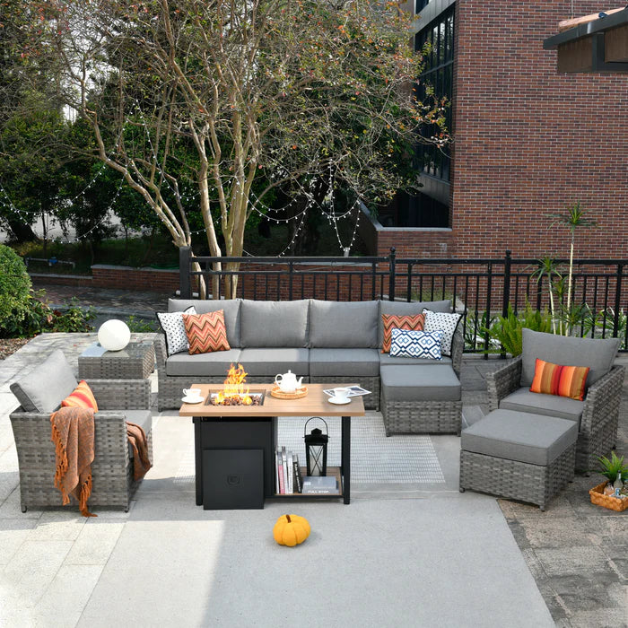 Patio Furniture Set 10-Piece include 42"Rectangle Fire Pit Table, Partially Assembled,BRS Series