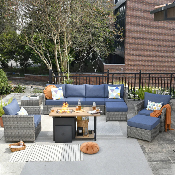 Patio Furniture Set 10-Piece include 42"Rectangle Fire Pit Table, Partially Assembled,BRS Series