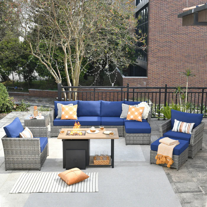 Patio Furniture Set 10-Piece include 42"Rectangle Fire Pit Table, Partially Assembled,BRS Series