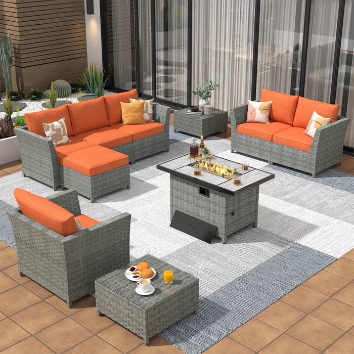 New Rimaru Series Patio Furniture Set 10-Piece include 42"Rectangle Fire Pit Table Partially Assembled