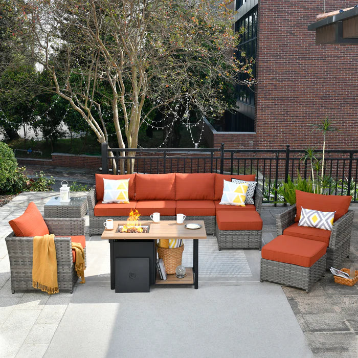 Patio Furniture Set 10-Piece include 42"Rectangle Fire Pit Table, Partially Assembled,BRS Series