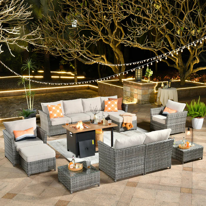 Patio Furniture Set 13-Piece include 42"Rectangle Fire Pit Table, Partially Assembled,BRS Series