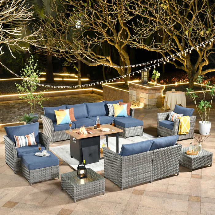 Patio Furniture Set 13-Piece include 42"Rectangle Fire Pit Table, Partially Assembled,BRS Series