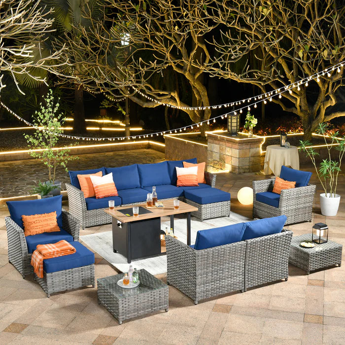 Patio Furniture Set 13-Piece include 42"Rectangle Fire Pit Table, Partially Assembled,BRS Series