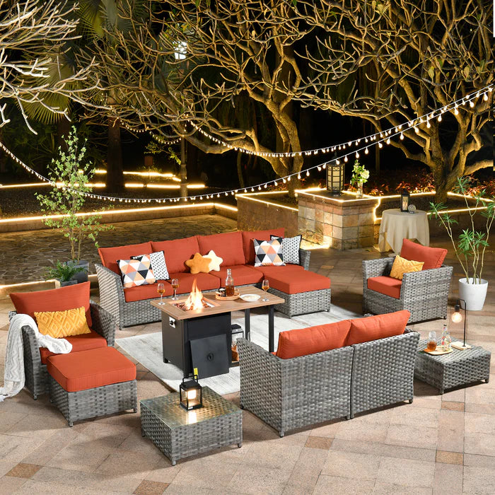 Patio Furniture Set 13-Piece include 42"Rectangle Fire Pit Table, Partially Assembled,BRS Series