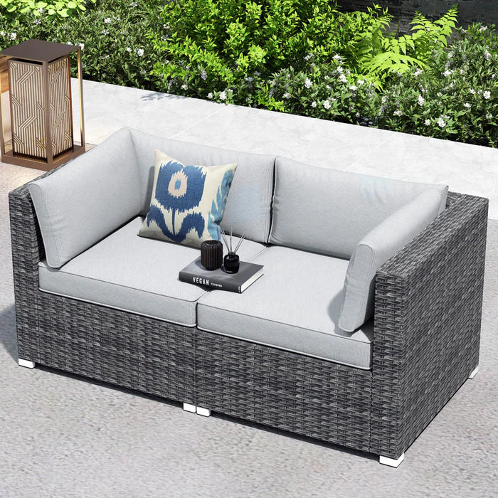 Patio Furniture Set 2-Piece Corner Sofa with Cushions and 4.13'' Wide Armrest