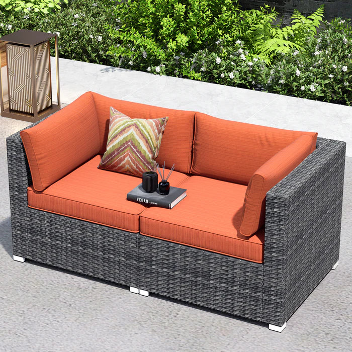 Patio Furniture Set 2-Piece Corner Sofa with Cushions and 4.13'' Wide Armrest